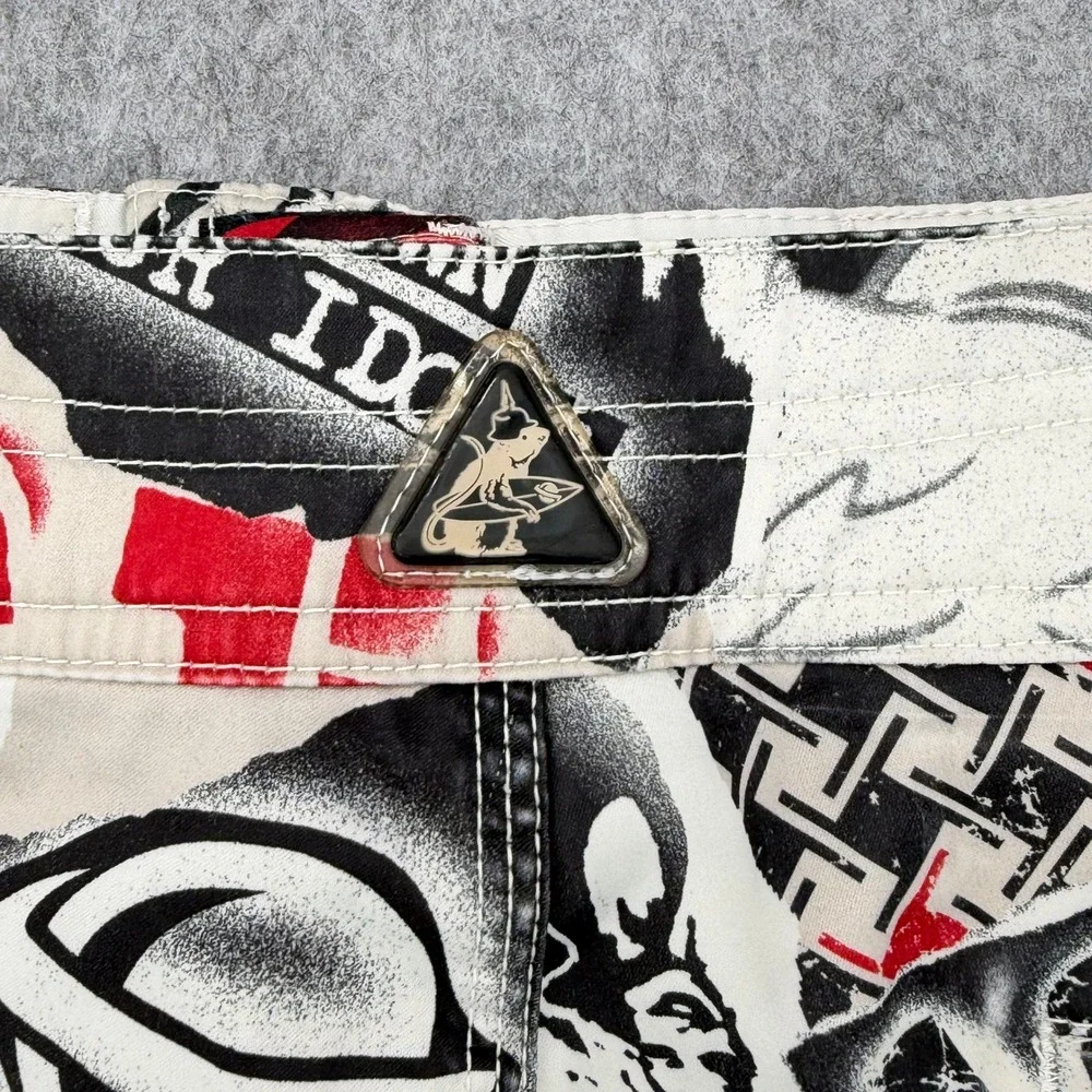 Lost Enterprises Board Shorts Mens 34 Red Black White Graphic Punk Surf Trunks